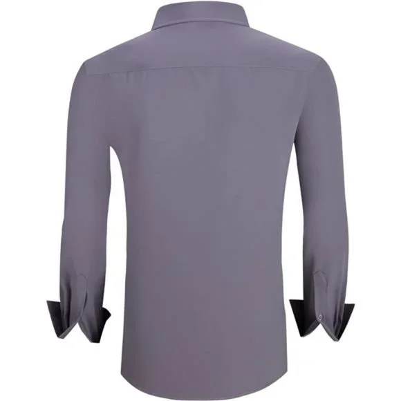 Mens Dress Shirt Wrinkle Free Regular Fit 4-Way Stretch Charcoal Shirts